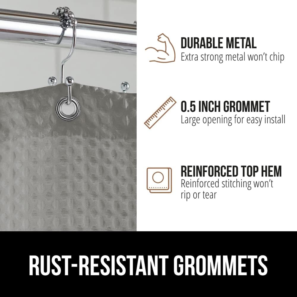 GORILLA GRIP Waffle Shower Curtain, Thick Weighted Fabric, Wrinkle and Rust Resistant, Classic Hotel Quality Design, Heavy Duty Long Curtains for Bathroom Showers, Bath Tubs, Machine Wash, 72x72, Gray