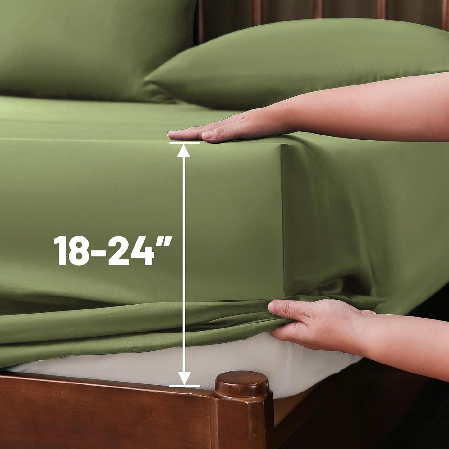 Extra Deep Pocket Queen Sheets 18-24 Inch 1000 Thread Count 100% Egyptian Cotton Sateen Weave Soft Breathable 4 Pieces（Queen,Olive Green）