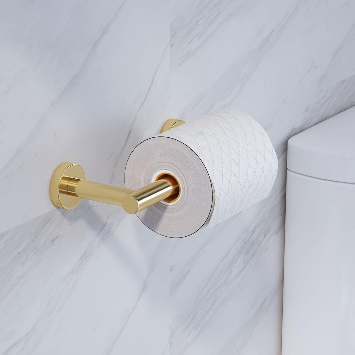 Gold Toilet Paper Holder - Metal Bathroom Flexible Pivoting Tissue Handle on Wall Mounted, SUS 304 Stainless Steel Adjustable TP Large Mega Roll Holder Classic Matte