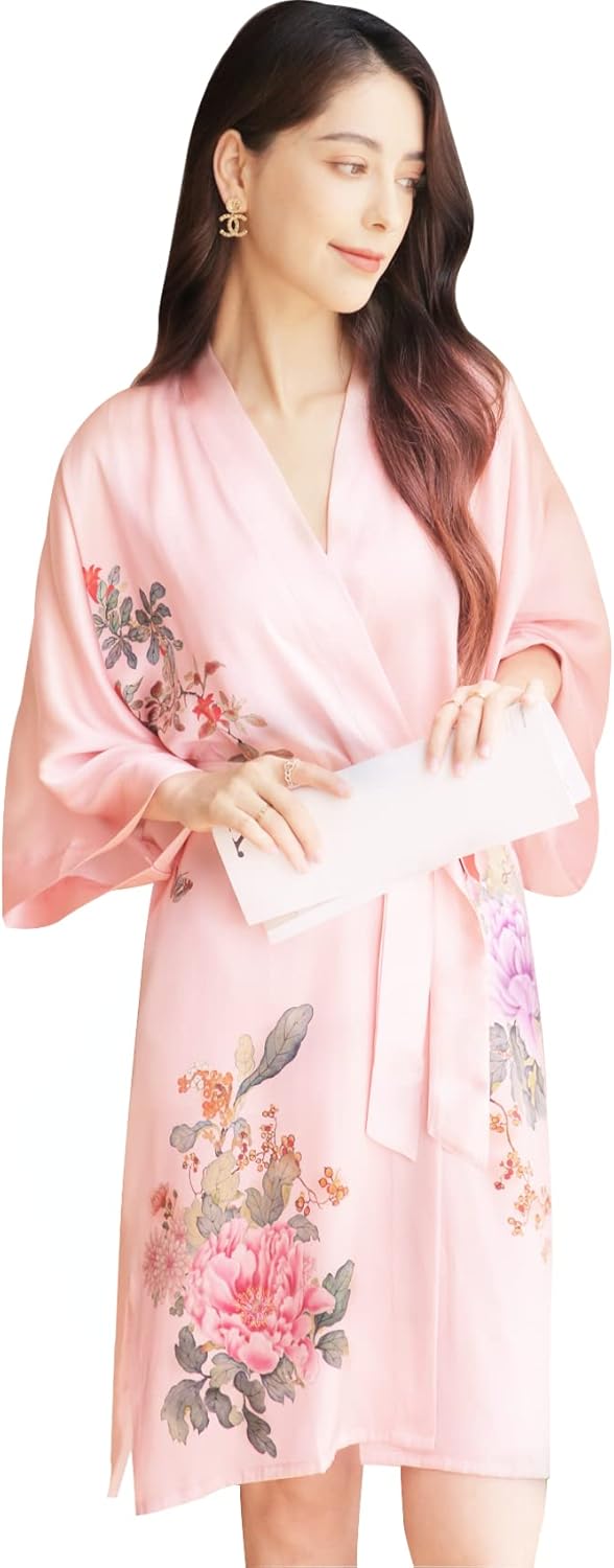 women's 100% silk kimono, short bathrobe pajamas, kimono pajamas