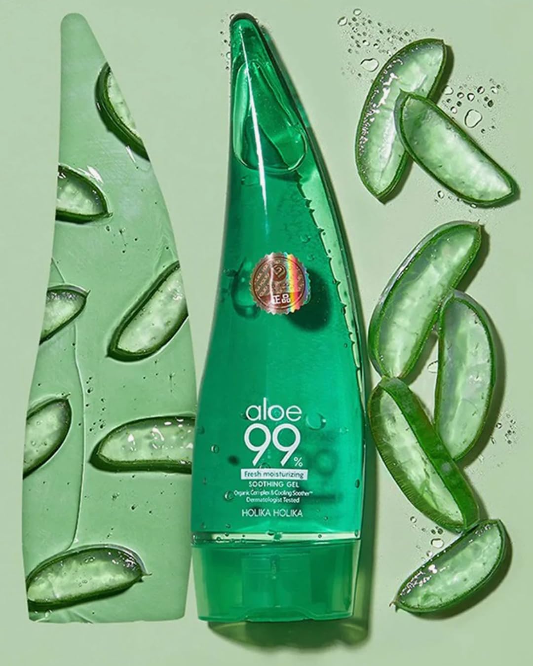 HOLIKA HOLIKA Aloe 99% Soothing Gel Fresh Moisturizing, 8.5 Ounce, 250ml 2 Pack - No Sticky 99% Aloe Vera Sunburn Relief - Moisturizing, Fast Absorbing for Face, Skin, Body&Hair