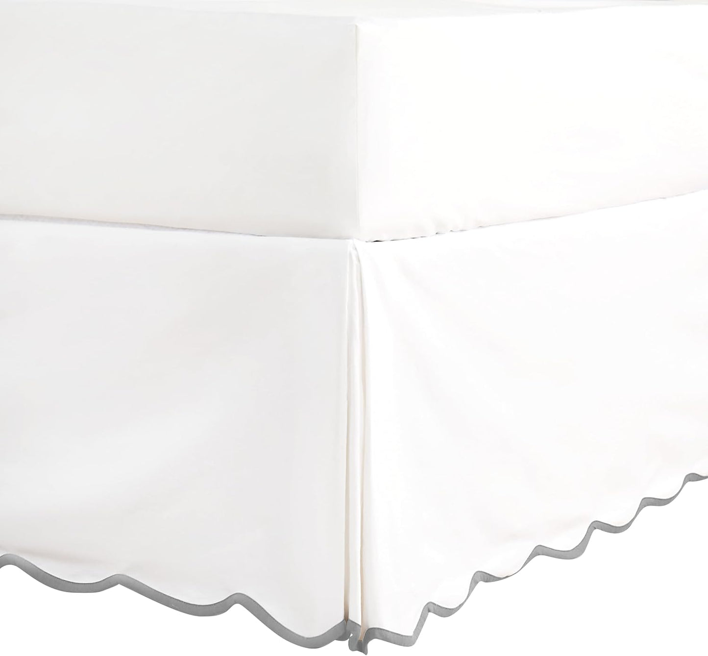 HIG Off White Chic Queen Bed Skirt - Easy Fit Scallop Edge Pleated Bedskirts, 14 Inch Drop Anti-Slip Dust Ruffle, Thick Fabric for Enhanced Privacy, Pre-Washed for Long-Lasting Use(N60022)