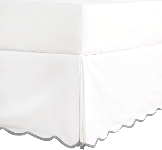 HIG Off White Chic King Bed Skirt - Easy Fit Scallop Edge Pleated Bedskirts, 14 Inch Drop Anti-Slip Dust Ruffle, Thick Fabric for Enhanced Privacy, Pre-Washed for Long-Lasting Use(N60022)