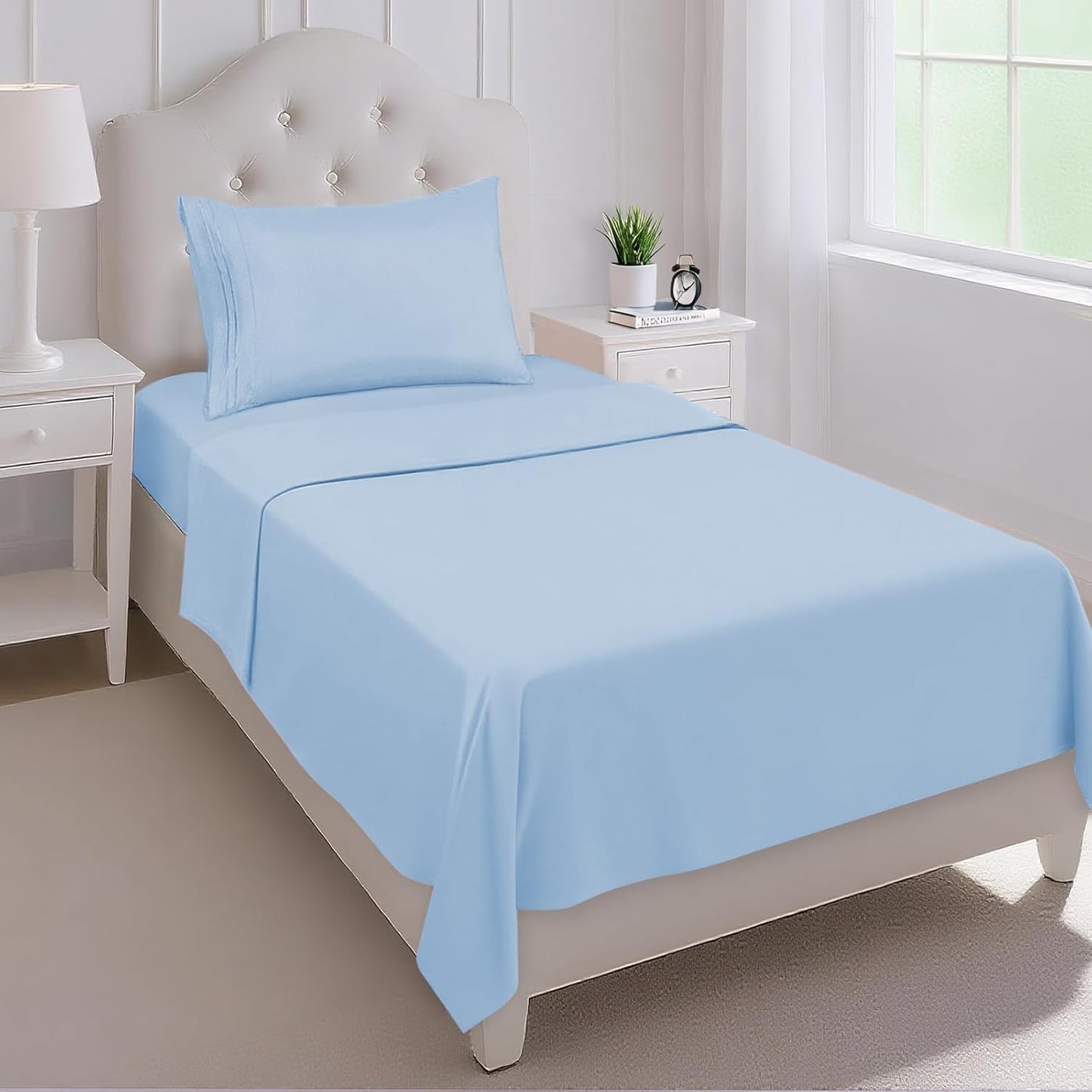 Mejoroom Twin Sheet Set - Hotel Collection Twin Sheets - Bedding Sheets & Pillowcases with Deep Pocket Fitted Sheet, Breathable, Wrinkle & Fade Resistant - 3 Piece(Light Blue)