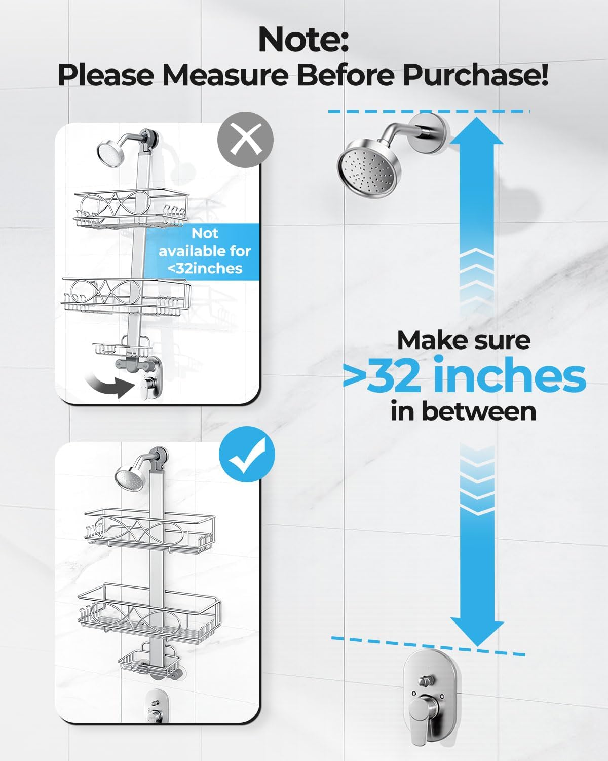 ODesign 2 Tier Stainless Steel Anodized Aluminum,Height-Adjustable Rustproof Shower Caddy Hanging Anti-Swing-Over The Shower Head Caddy-Bathroom Showe r Storage Organizer With Soap Box Holder- Sliver