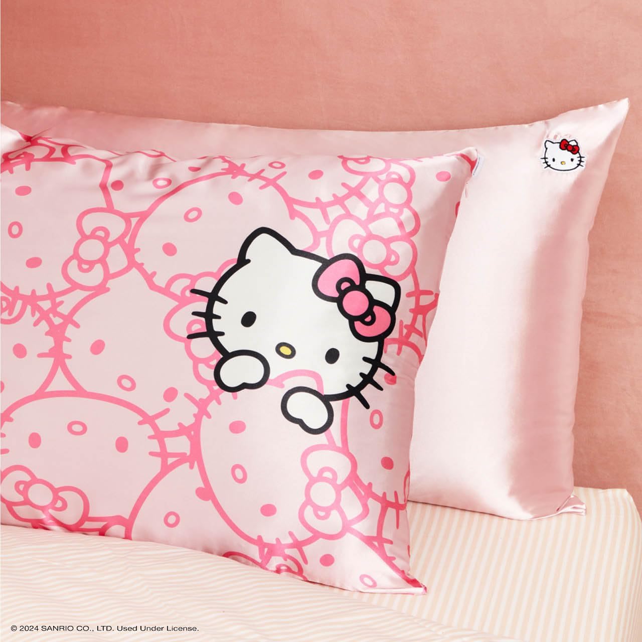 Kitsch x Hello Kitty (Pink Kitty Faces) - Satin Pillowcase with Zipper for Hair and Skin, Softer Than Silk, Smooth Cooling Pillow Covers, Machine Washable, King Size (19x36)