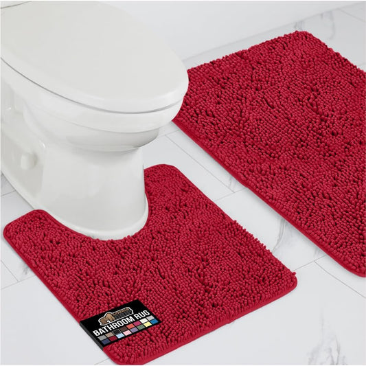 GORILLA GRIP Bathroom Rug Sets, Soft Chenille 2 Piece Area Rugs Set, Toilet Base Mat and 30x20 Carpet, Absorbent Microfiber Washable Mats Dry Quickly, Home Décor and Bath Room Accessories, Red