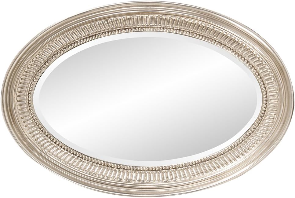 Howard Elliott Ethan Brushed Nickel Oval Decorative Wall Hanging Mirror, Vintage Oval Mirror for Wall Decor Resin Frame Vanity Mirror Perfect for Living Room, Bedroom & Home Decor, 21 x 31 Inch