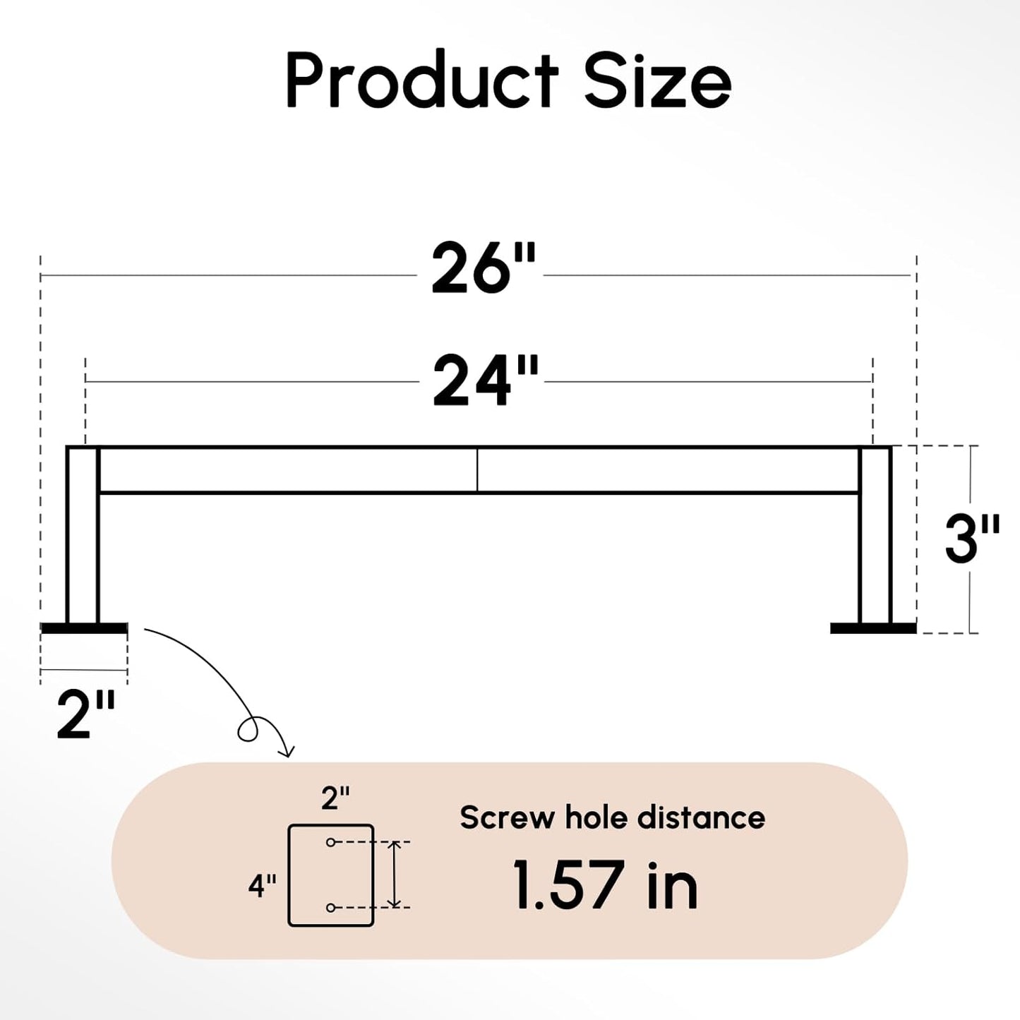 USHOWER Brushed Nickel Towel Bar, 24 Inch Towel Racks for Bathroom Wall Mounted, Heavy Duty Stainless Steel Towel Holder, Easy Installation (Total Length 26 Inch)