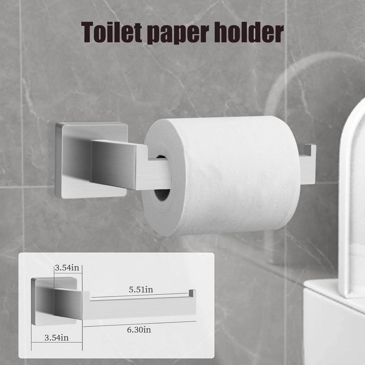 5 Piece Brushed Nickel Towel Bar Set Bathroom Hardware Set Brushed Nickel Bathroom Accessories Set with 2 Towel Hook, Stainless Steel Wall Mounted Bathroom Towel Rack Set Square 16-Inch