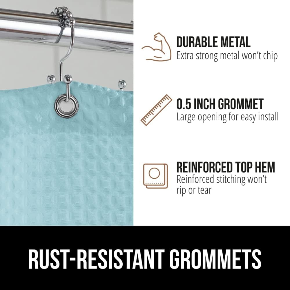 GORILLA GRIP Waffle Shower Curtain, Thick Weighted Fabric, Wrinkle and Rust Resistant, Classic Hotel Quality Design, Heavy Duty Long Curtains for Bathroom Showers Bath Tubs Machine Wash 72x72 Spa Blue