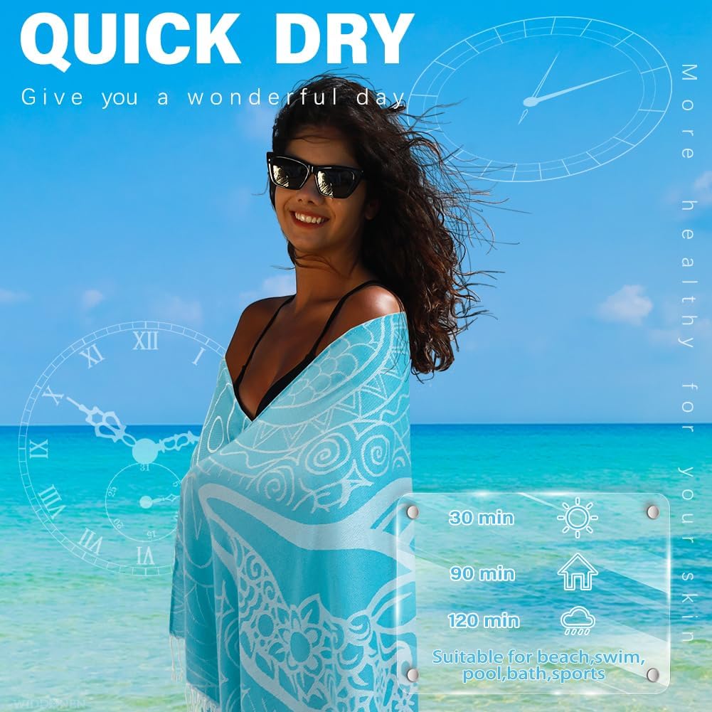 6 Pack Turkish Beach Towel Quick Dry Absorbent Cotton Lightweight Thin Bathroom Bath Pool Swim Towels Extra Large Oversized Sand Free Beach Accessories Essentials Stuff Cloud Adults Gift