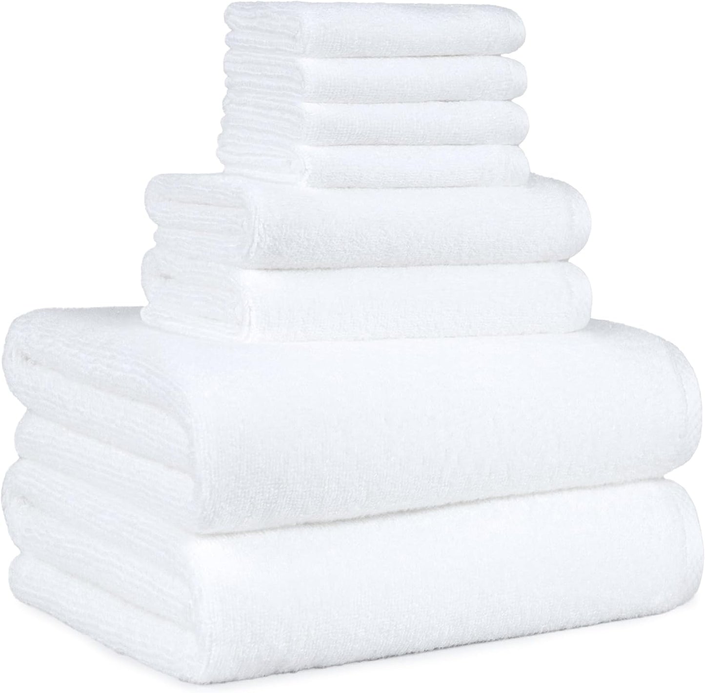 Amazon Basics 100% Cotton Soft Quick-Dry Bath Towel Set, 8-Piece, White, 10" x 7" (Pack of 6)