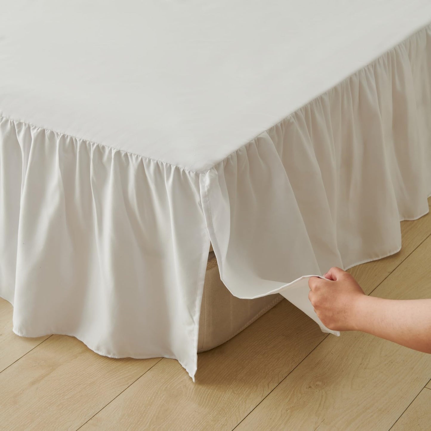 Bed Skirt Full Size Ruffled Bed Skirt with Split Corners, Full Bed Skirts 12 Inch Drop with Platform, White, 12'' Full