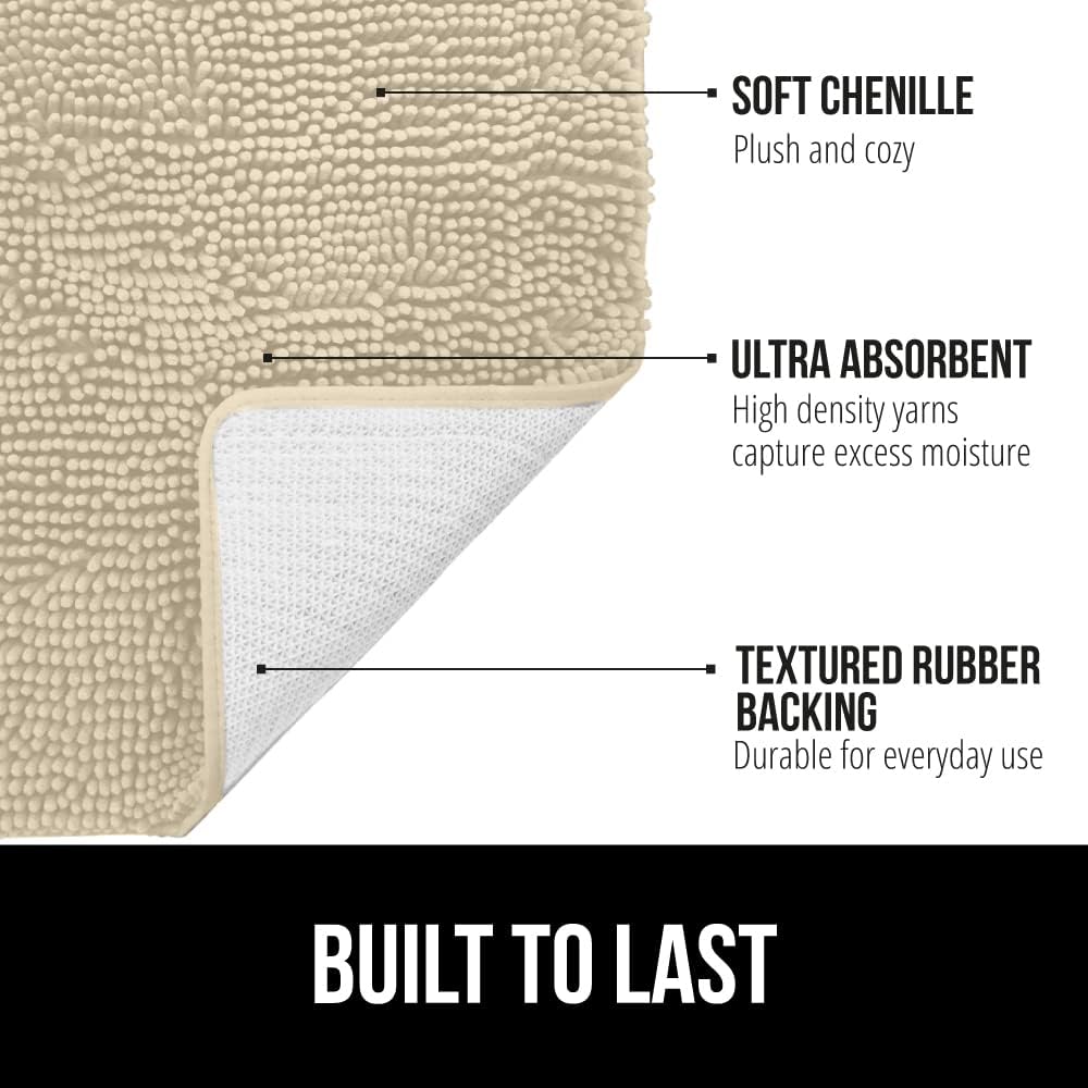 GORILLA GRIP Bath Rug Mat 60x24, Thick Soft Absorbent Chenille, Quick Dry Microfiber Mats, Rubber Backing Machine Washable Shower Floor Rugs, Bathmat Runner, Bathroom Home Decor Accessories, Sand