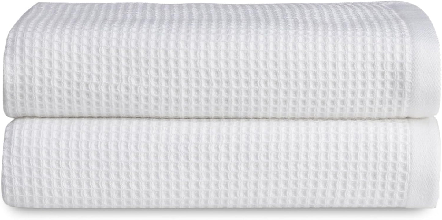 Cozy Earth Waffle Hand Towels - 60% Cotton 40% Viscose from Bamboo Hand Towels 20 x 30 Inches - Soft & Absorbent Terry, Reversible Mini Textured Waffle & Weave Pattern - 2 Pack