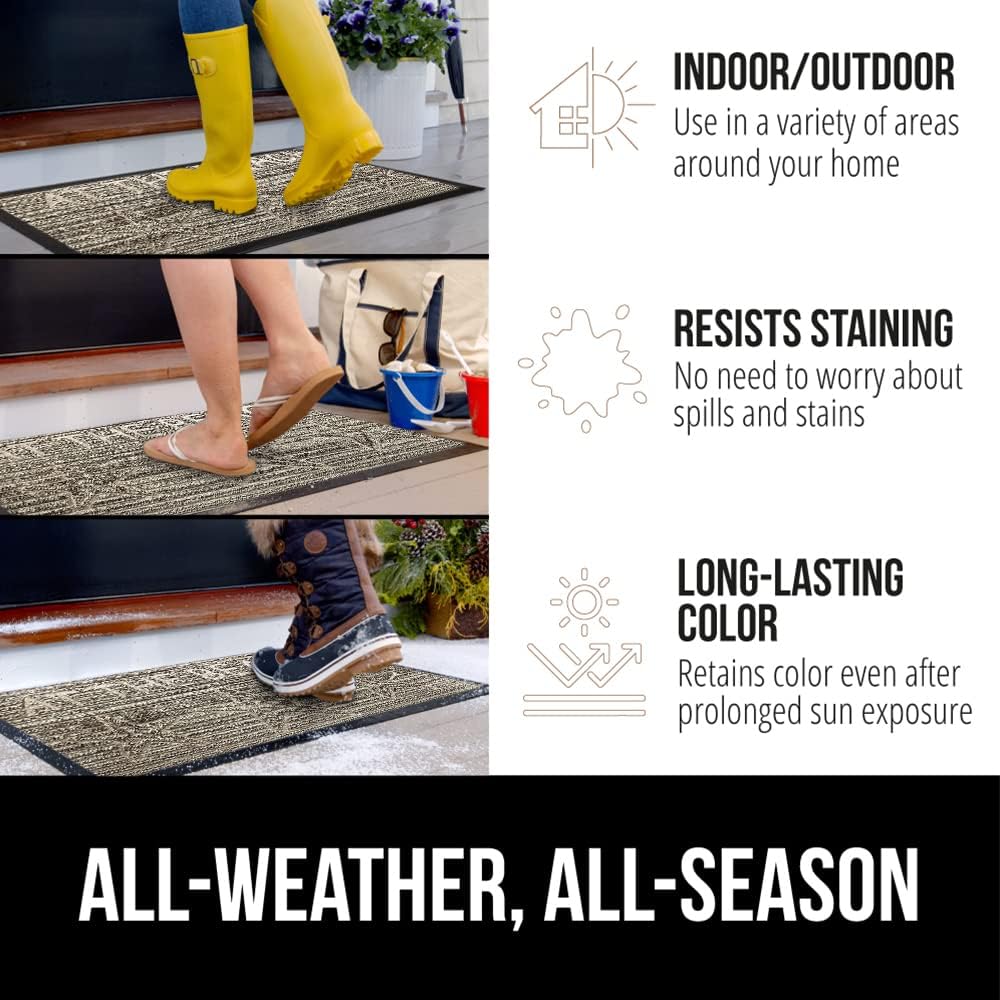 GORILLA GRIP 100% Waterproof All-Season WeatherMax Doormat US Designed Natural Rubber, Stain and Fade Resistant, Low Profile Indoor Outdoor Door Mats, Easy Clean Patio Mat, 17x29, Sand Beach