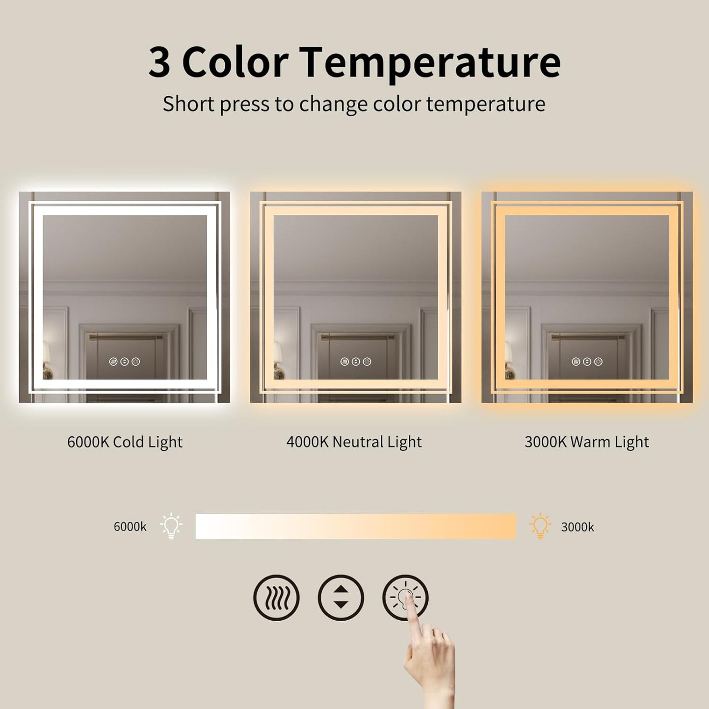WTTY LED Bathroom Mirror 36"x36" with Backlit and Front Light,Stepless Dimmable LED Mirror for Bathroom,Anti-Fog Lighted Bathroom Vanity Mirror Modern,Memory Function,Shatter-Proof