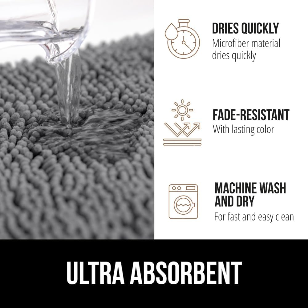 GORILLA GRIP Plush Absorbent Shaggy Chenille Bath Rug Mat for Square Toilet Base with Rubber Backing, Machine Washable Rugs, Soft Microfiber Contour Mats for Toilets, Bathroom Decor, Grey