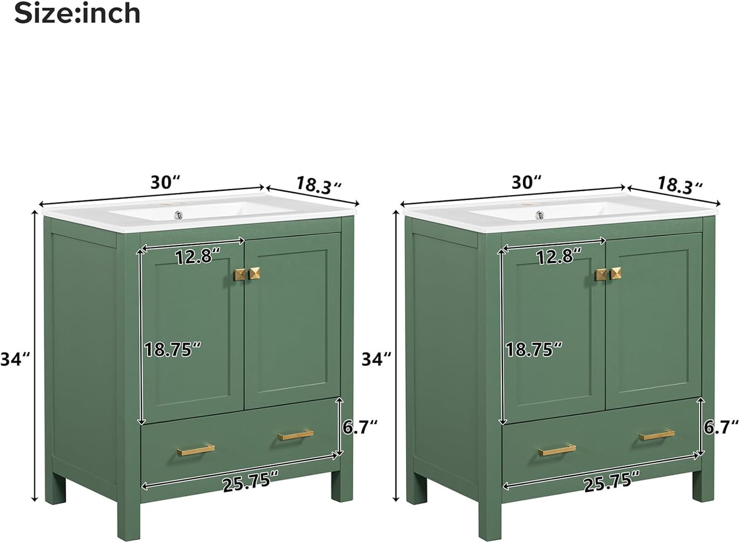 60" Bathroom Vanity Set with Double Vanities, Double Ceramic Sinks, Storage Shelf, Soft Closing Doors, Divided Drawers (Mirror not Included), Large Bathroom Vanity Sink Set (Green)