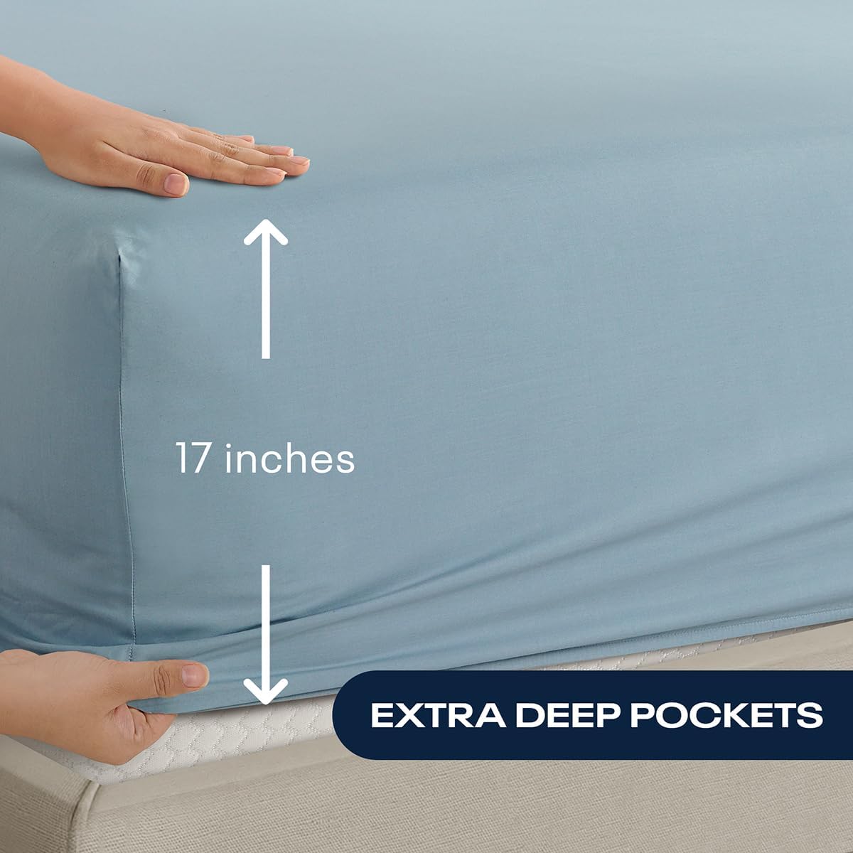 Reebok Twin Size Sheet Set from Tencel Eucalyptus - Soft, Cooling & Breathable for Hot Sleepers, Deep Pocket Up to 17 Inches, 4Pc Hotel Luxury Bedding Set, Bedsheet & Pillowcases (Niagara Mist, Twin)