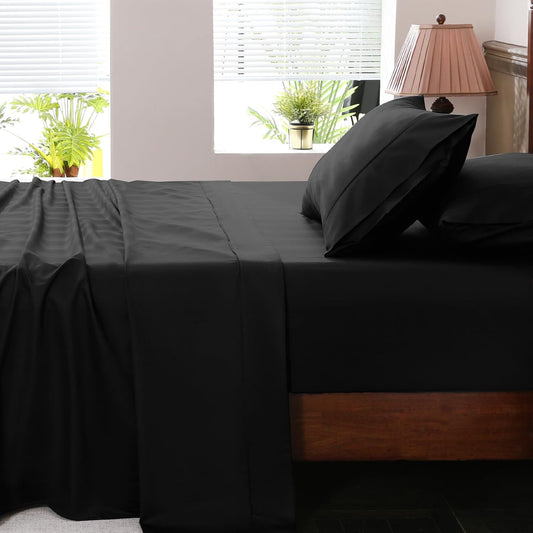 Extra Deep Pocket Queen Sheets 18-24 Inch 1000 Thread Count 100% Egyptian Cotton Sateen Weave Soft Breathable 4 Pieces（Queen,Black）