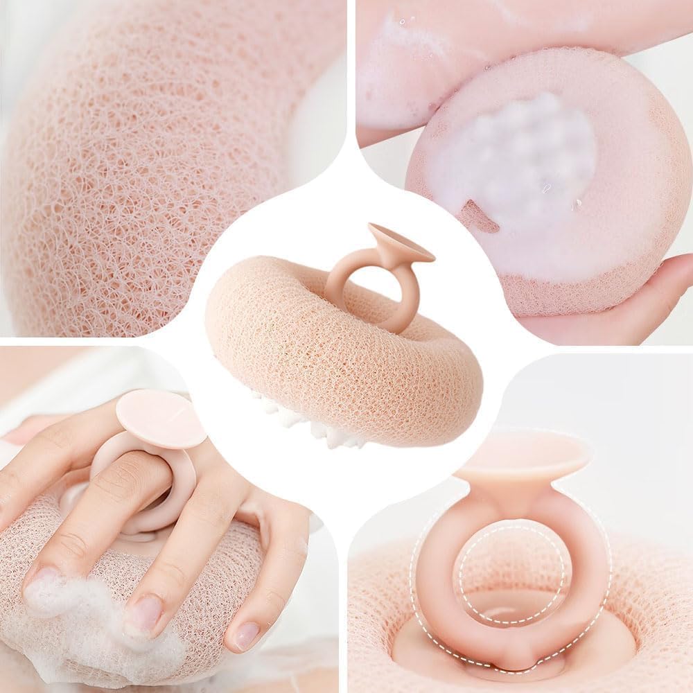 Super Soft Sunflower Suction Cup Bath Ball, ponge Mesh Pouf Shower Ball for Women, Men Shower,2024 Upgraded 2-in-1 Sunflower Bath Ball,Exfoliating Bath Sponge Cleaning Brush. (Purple+Green)