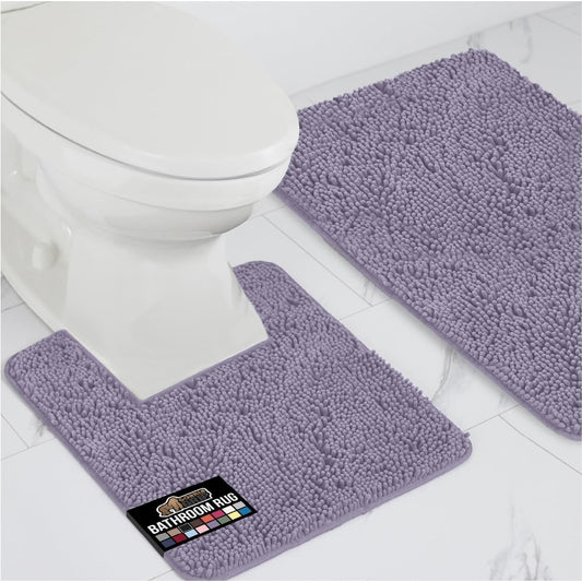 GORILLA GRIP Bathroom Rug Sets, Soft Chenille 2 Piece Area Rugs Set, Toilet Base Mat and 30x20 Carpet, Absorbent Microfiber Washable Mats Dry Quickly, Home Décor and Bath Room Accessories, Lt Purple