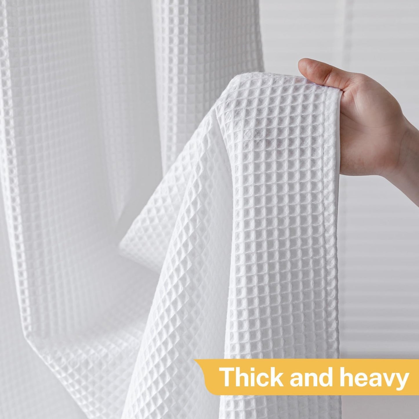 River Dream 86" Extra Long No Hooks Shower Curtain with Snap in Liner, Waffle Weave Cotton Blend,Hotel Quality,White,71Wx86L
