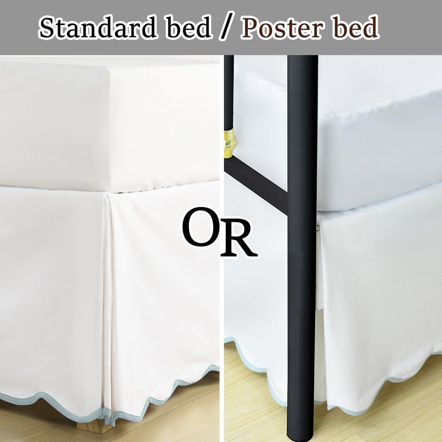 HIG King Bed Skirt - Easy Fit Scallop Edge Pleated Bedskirts with Spilt Coner, 18 Inch Drop Anti-Slip Dust Ruffle, Thick Fabric for Enhanced Privacy, Pre-Washed for Long-Lasting Use, Machine Washable