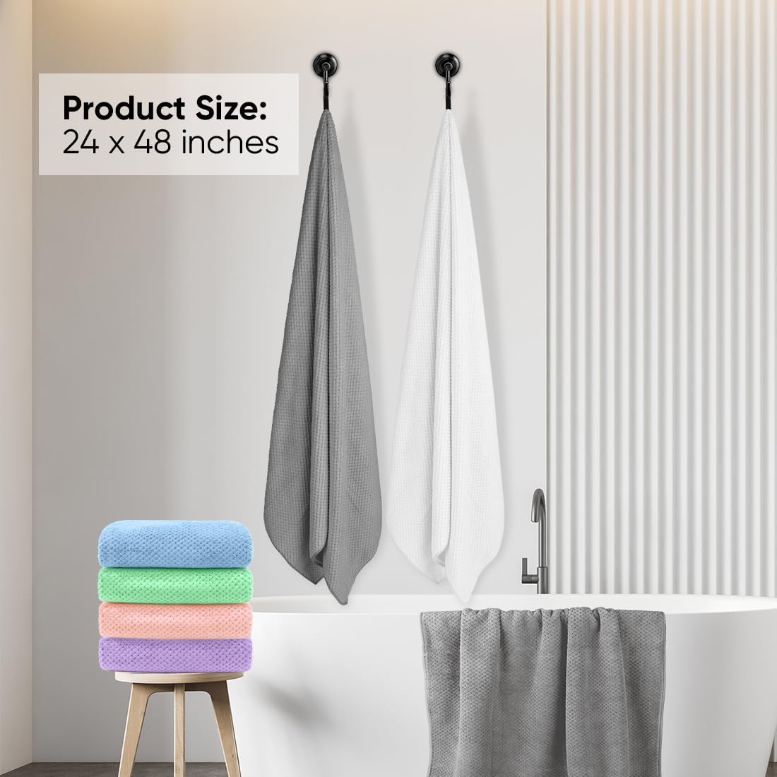 HOMEXCEL 6 Pack Bath Towel Set, (24 x 48 Inches) Microfiber Ultra Soft Highly Absorbent Bath Towels, Lightweight and Quick Drying Towels for Hotel, Bathroom, Spa and Beauty Parlor, Multicolor