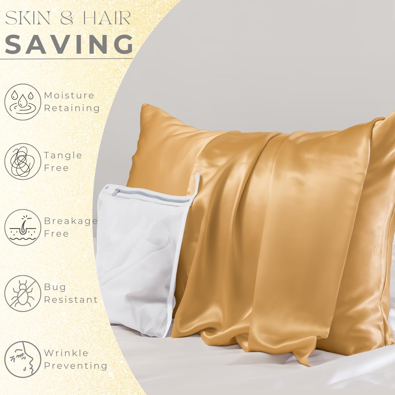 PROMEED 100% 23 Momme Silk Pillowcases Set of 2, Upgraded 3rd Generation 6A+ Mulberry Silk Pillow Case Set of 2, Real Natural Silk Pillow Case Cover 2pcs Set (King 20"x36", Gold)