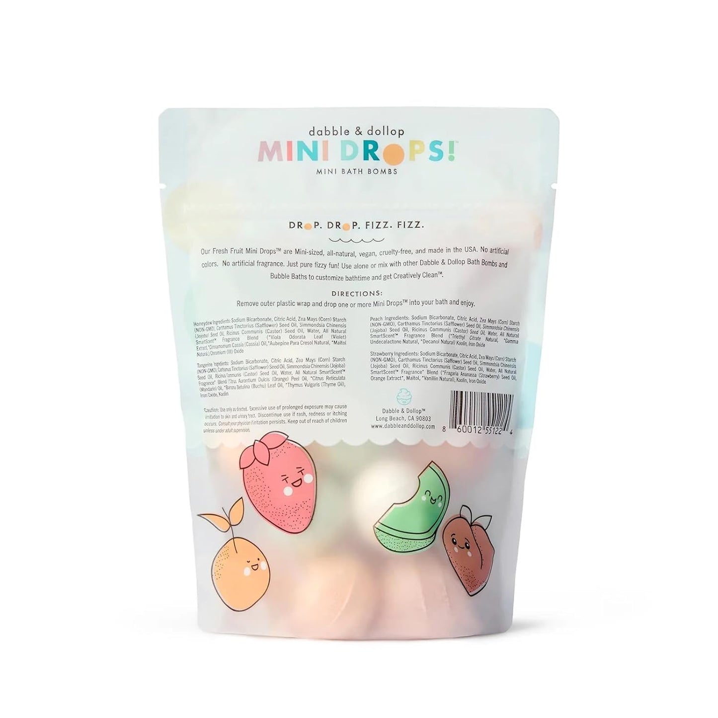 Dabble & Dollop Fresh Fruit Mini Bath Bombs & Blueberry Shampoo, Body Wash, Bubble Bath for Kids - All Natural Fruity Scents, Resealable Pouch, Vegan, Gluten-Free, Cruelty-Free (Pack of 2)