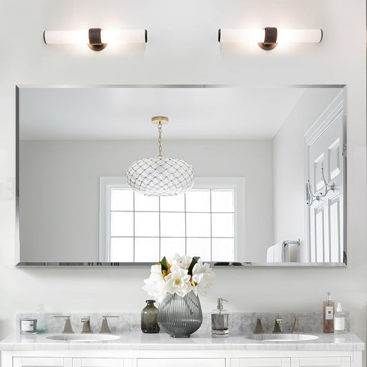 Frameless Beveled Edge Bathroom Mirror 55x30 Inch Rectangle Wall Mirror Explosion Proof and Shatterproof Bathroom Vanity Mirror Wall Mounted Hang Firmly (Horizontal or Vertical)