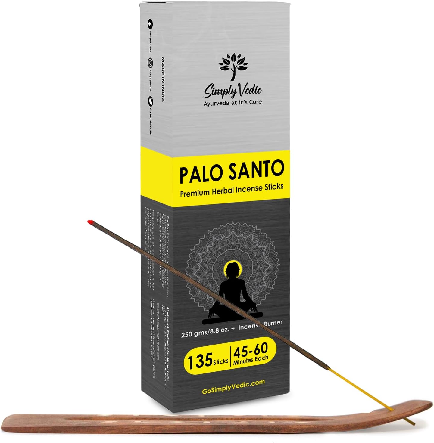 Simply Vedic Palo Santo Incense Sticks – 250g Pack (Approx. 135 Handmade Agarbatti + Free Holder) | Natural & Charcoal-Free | 45-Min Burn for Meditation, Yoga, Aromatherapy, Energy Cleansing