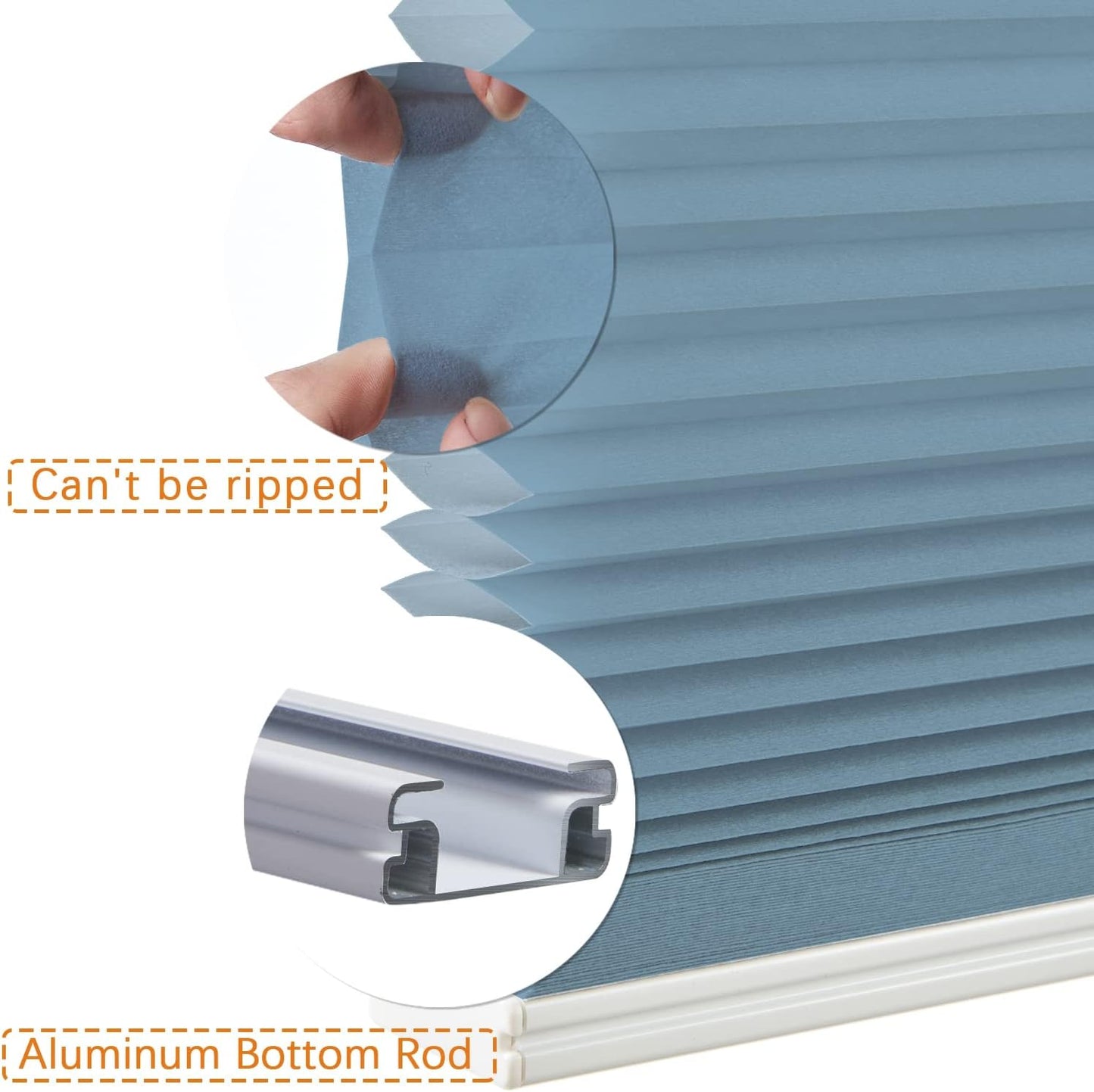 Persilux Light Filtering Cellular Window Shades Cordless Shades Bottom up UV Protection Room Darkening Honeycomb Blinds for Windows, Home and French Doors, Blue, 90" W x 48" H