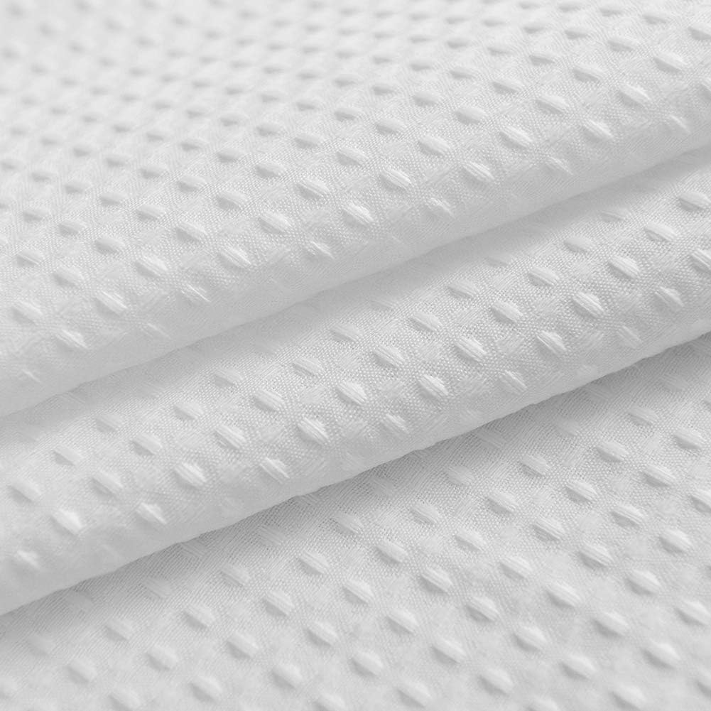 Long Shower Curtain with 80 inch Height, Fabric, Waffle Weave, Hotel Luxury Spa, Water Repellent, Machine Washable, 230 GSM Heavy Duty, White Pique Pattern Decorative Bathroom Curtain