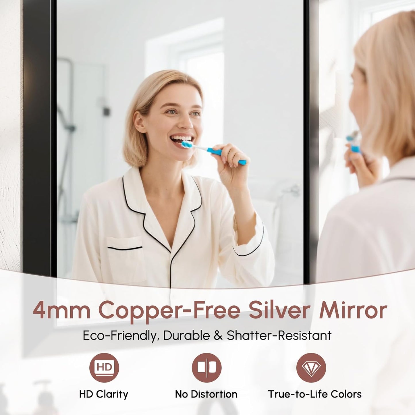 USHOWER Black Bathroom Mirrors for Over Sink, 30x40 Inch Beveled Rectangular Bathroom Vanity Mirror, Brushed Thick Aluminum Framed, Anti-Rust, 4mm Copper-Free Silver Wall Mirror