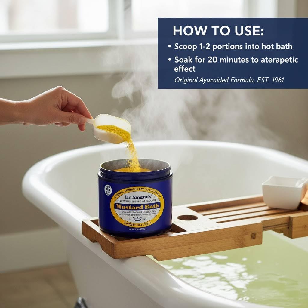 Dr. Singha's Mustard Bath Salts - 8 oz Herbal Bath Soak with Essential Oils for a Relaxing and Rejuvenating Experience - Made in USA