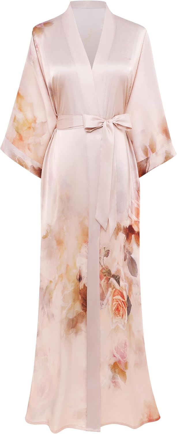 PRODESIGN Kimono Robe for Women - Long Satin Sleepwear Silky Kimono Cover-Up Nightgown Japanese Bathrobe Loungewear Blouse