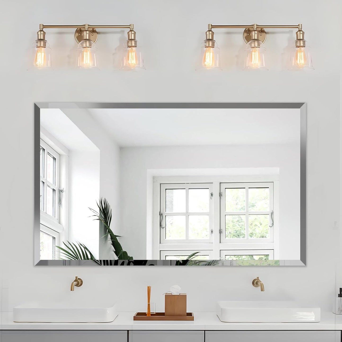 24x40 Inch Bathroom Mirror Frameless Beveled Edge Rectangle Wall Mirror Explosion Proof and Shatterproof Bathroom Vanity Mirror Wall Mounted Hang Firmly (Horizontal or Vertical)