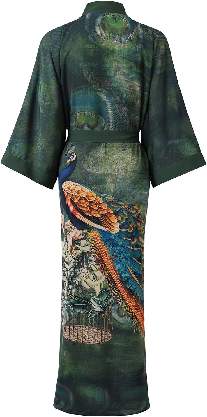 Ledamon Women's Kimono Long Robe - Classic Floral Bathrobe Nightgown