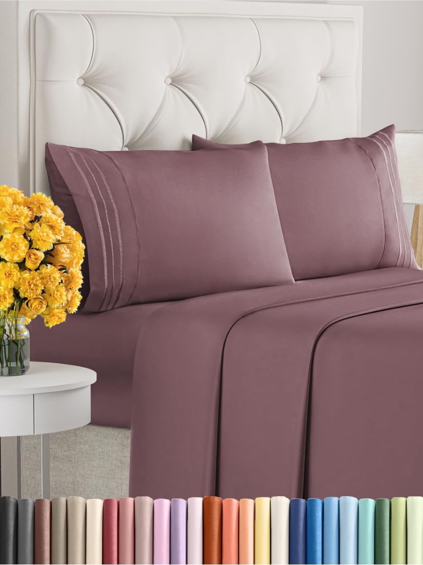 King Size 4 Piece Sheet Set - Extra Soft, Breathable & Cooling Sheets - Hotel Luxury Durable Bed Sheets for Women & Men - Deep Pockets, Easy-Fit & Wrinkle-Free Sheets - Cool Plum Oeko-Tex Bed Sheets