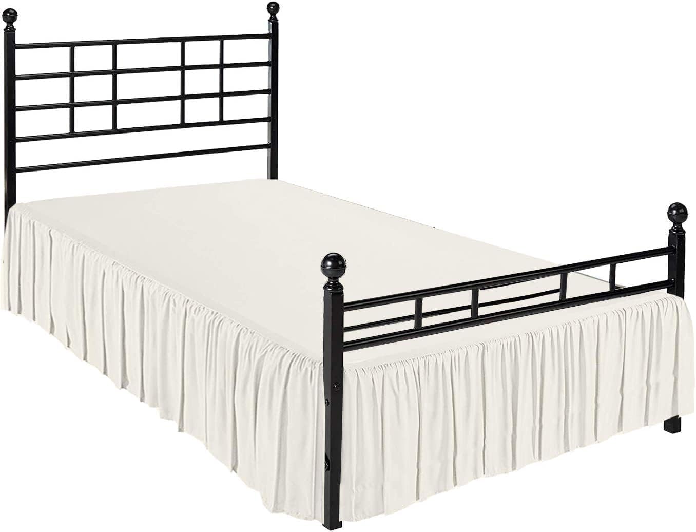 Ruffled Bed Skirt with Split Corners, Ivory, King 21 Inch Drop Bedskirt, Hotel Quality Brushed Microfiber Wrinkle Free Dust Ruffle Bed Skirt King Size