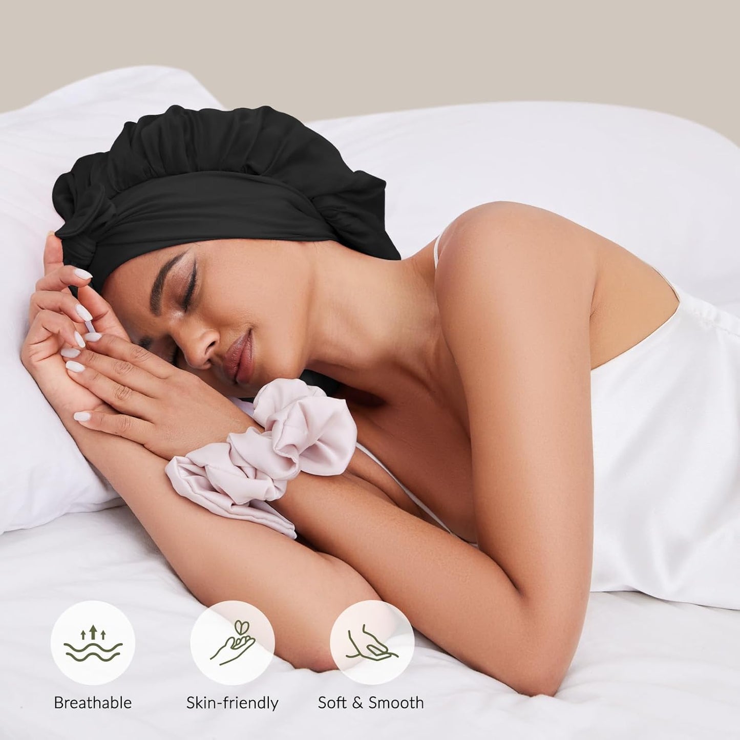 100% Mulberry Silk Bonnet for Sleeping for Women, Double-Layer Real Silk Hair Bonnet Sleep Cap Hair Wrap