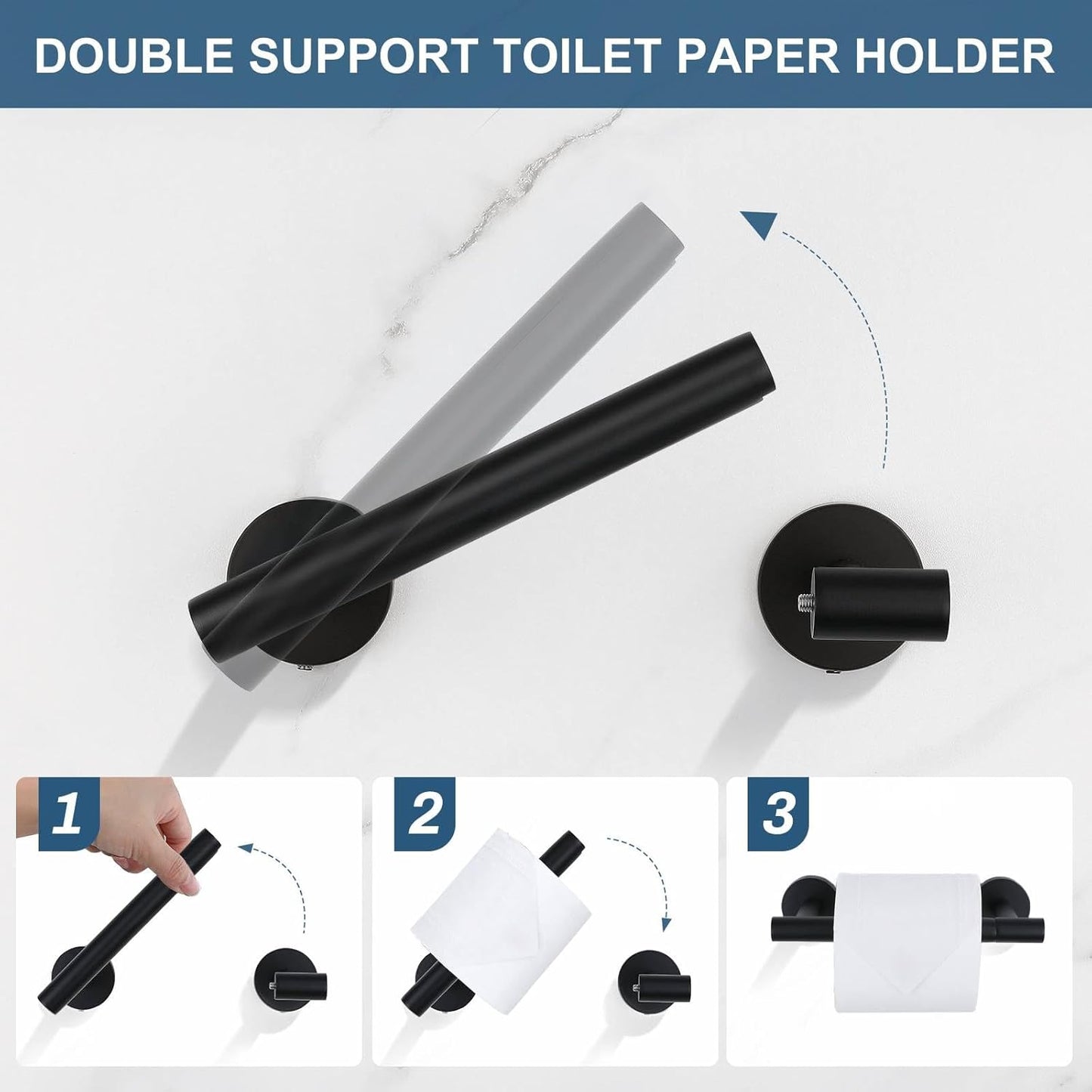 5 Pieces Matte Black Round Towel Bar Set Bathroom Hardware Accessories Set Upgraded Toilet Paper Holder Towel Racks Set for Bathroom Stainless Steel Wall Mounted 23.6 in