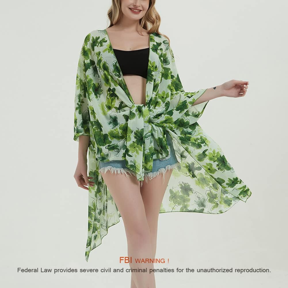 Women's Bohemian Floral Chiffon Beach Cover up Swimsuit Kimono Summer Swimwear Cardigans