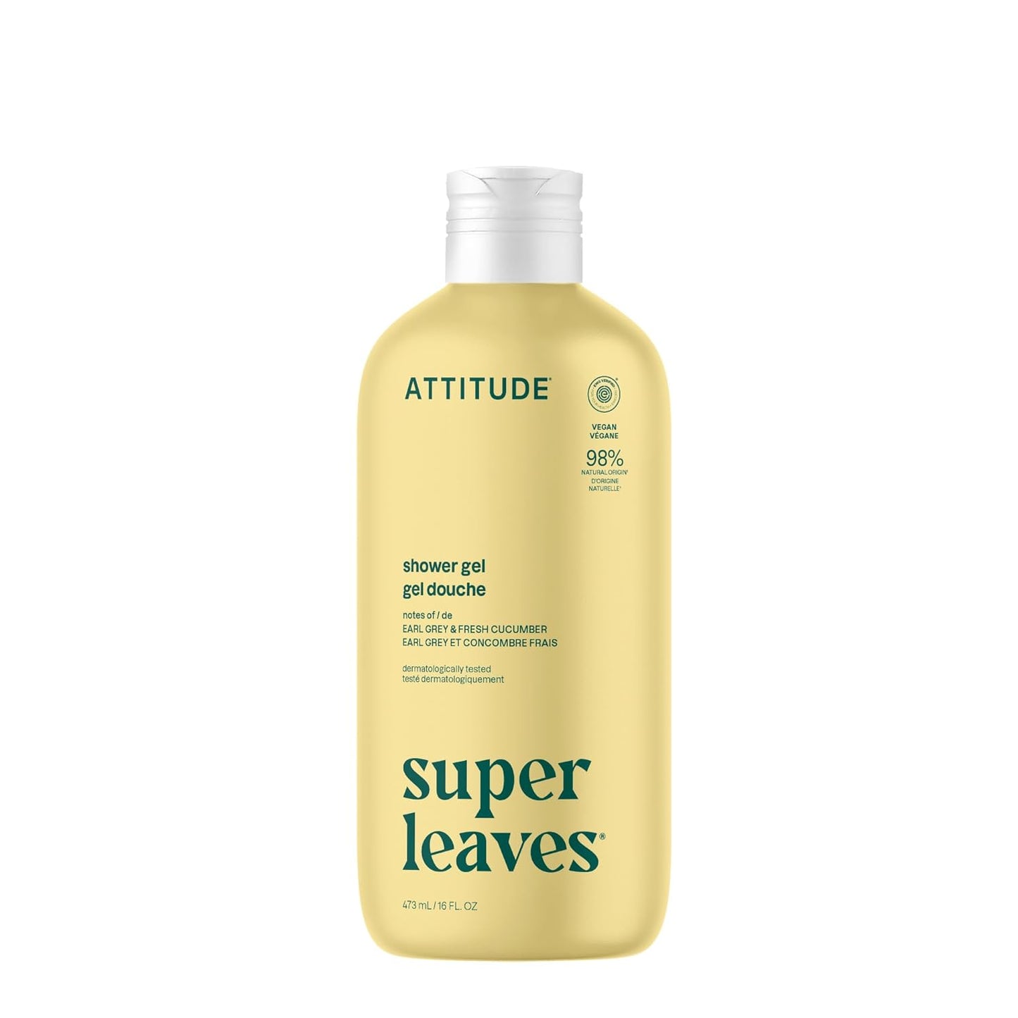 ATTITUDE Body Wash, EWG Verified Shower Gel, Dermatologically Tested, Plant and Mineral-Based, Vegan Personal Care Products, Earl Grey & Fresh Cucumber, 16 Fl Oz