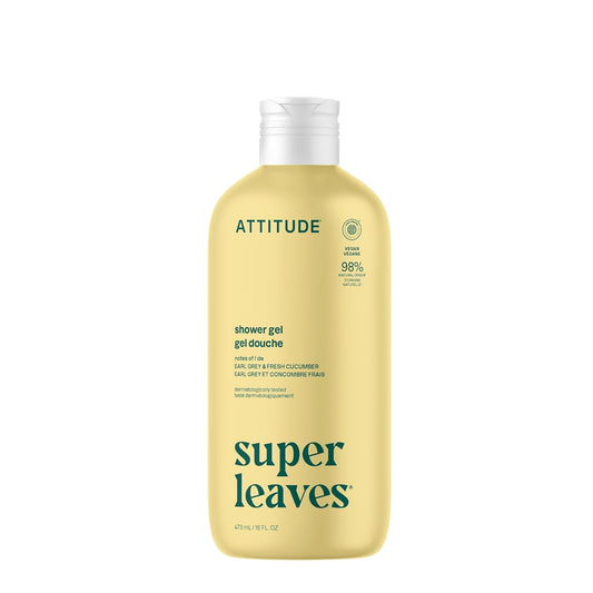ATTITUDE Body Wash, EWG Verified Shower Gel, Dermatologically Tested, Plant and Mineral-Based, Vegan Personal Care Products, Earl Grey & Fresh Cucumber, 16 Fl Oz