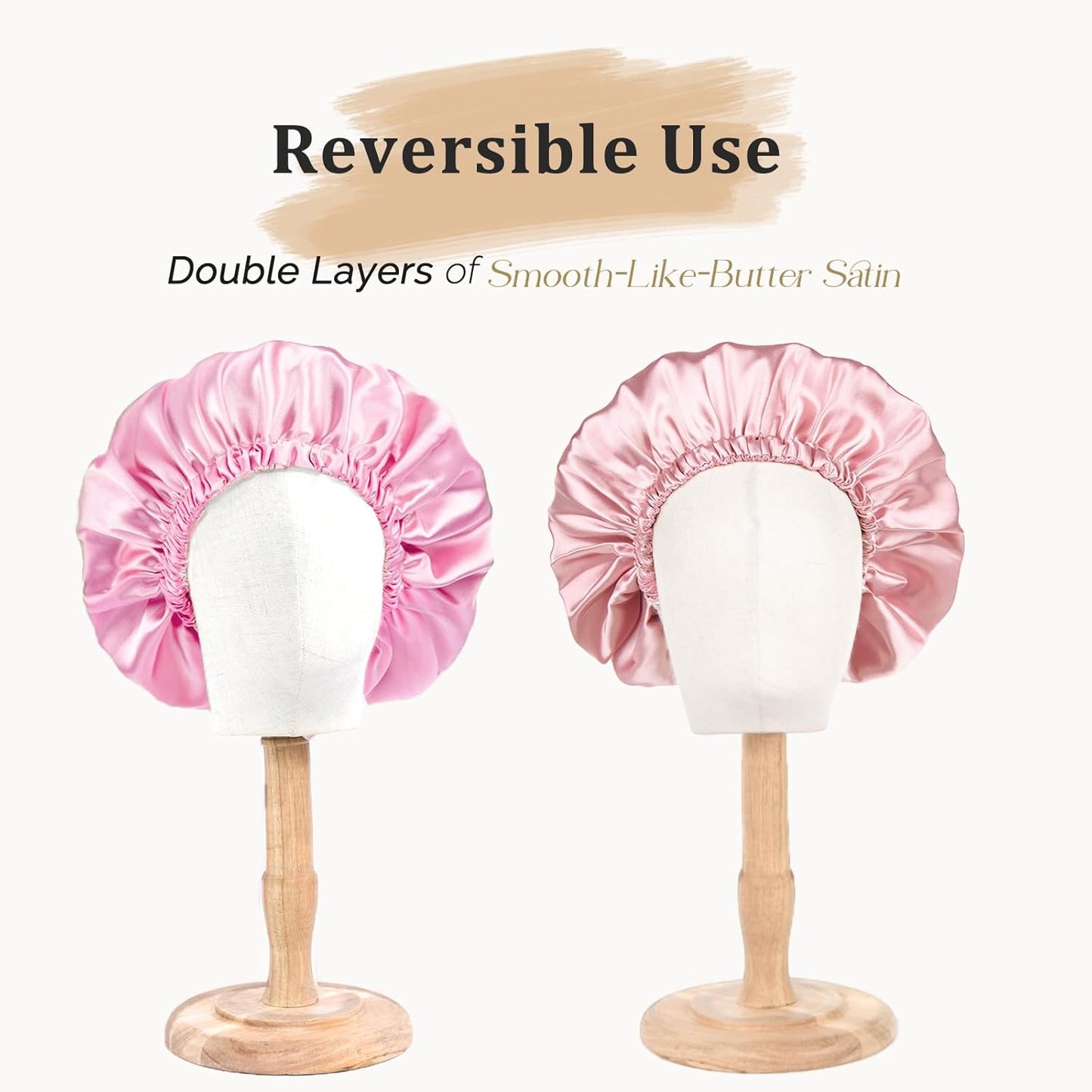YANIBEST Adjustable Silk Bonnet Double Layer Satin Bonnet Hair Bonnet for Sleeping Bonnets for Women Hats Curly Natural Hair, Pink